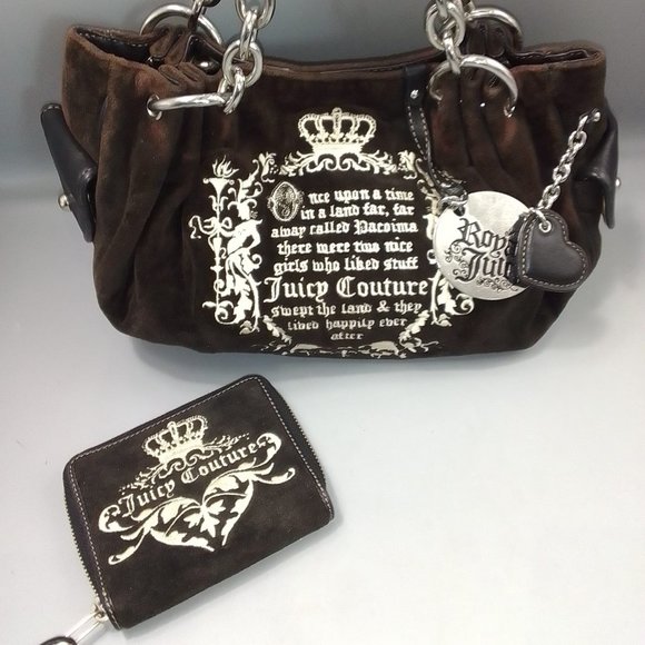 Juicy Couture Y2K 'Once Upon a Time' Bag & Purse Set 90's Brown Velour Vintage - Picture 2 of 12